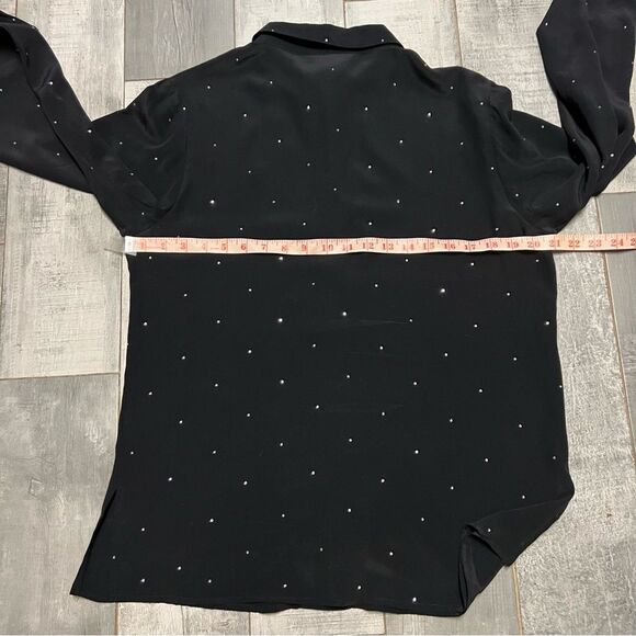 VTG 90s Quaker Factory Black Silk Crystal Soarkle Dot Popover Button Up Tunic S - Picture 6 of 11